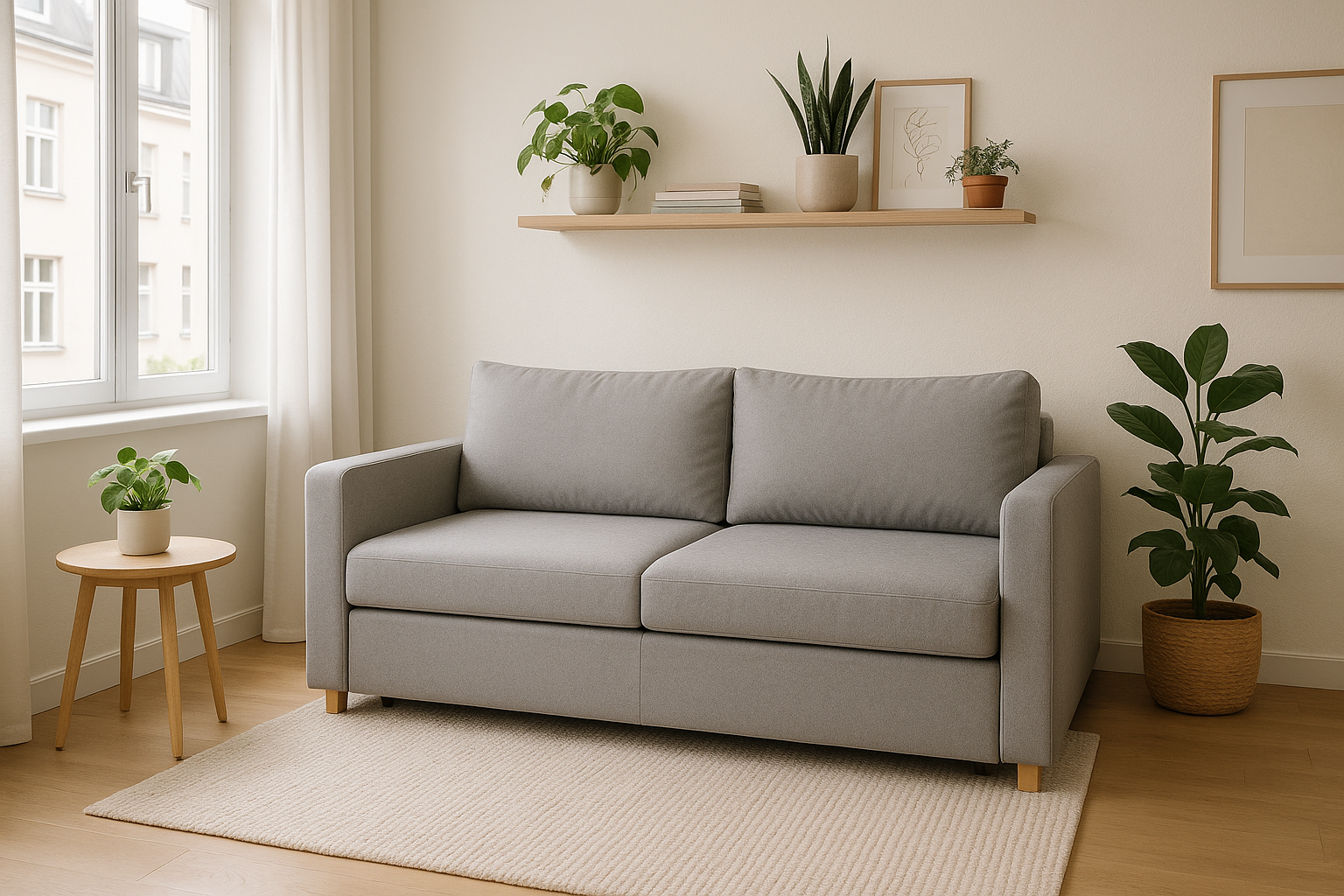 Schlafsofa in kleiner heller Wohnung